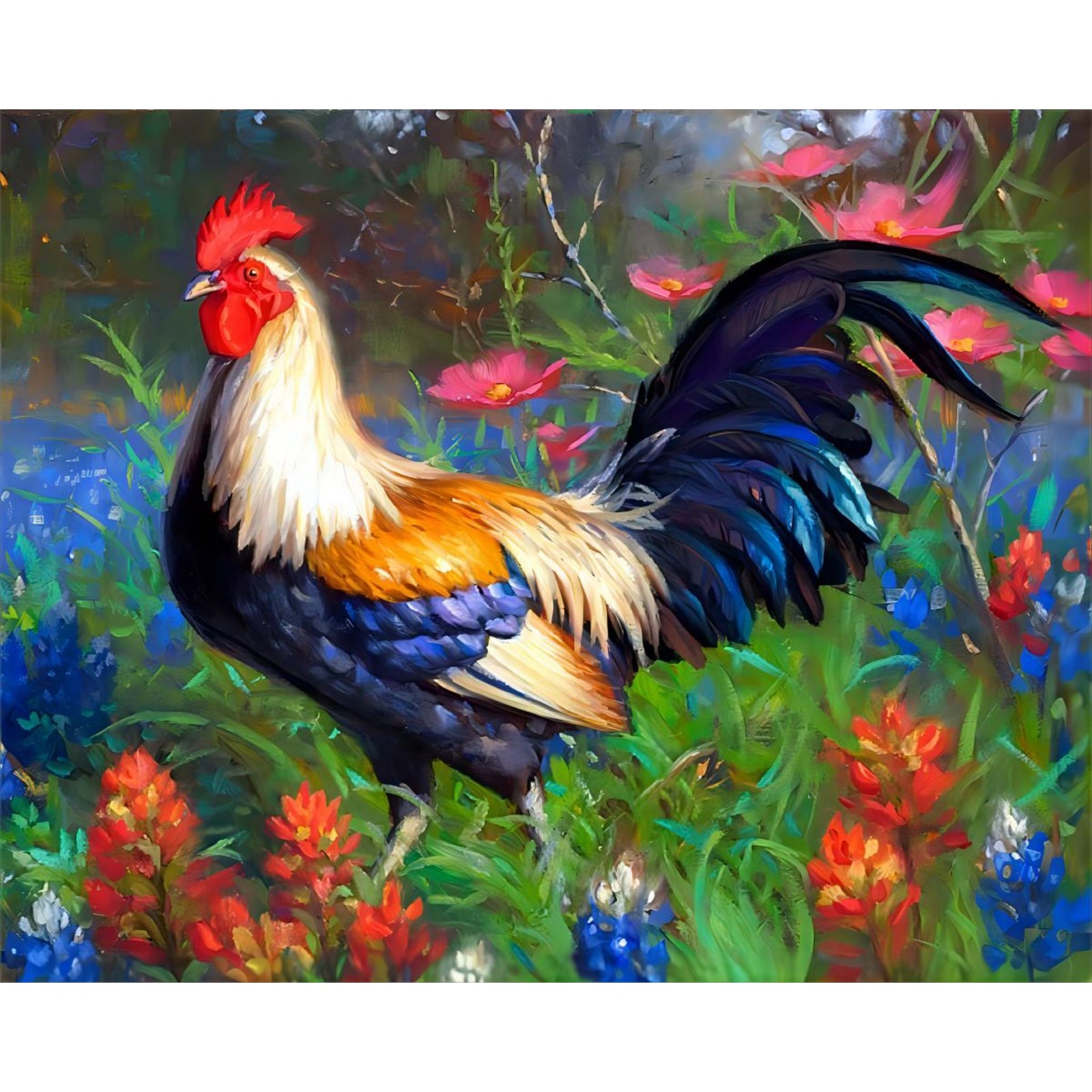 Floral Rooster | Diamond Painting Design - Full Drill Diamond Art with 5d Square or Round Diamonds - AB Drills Available