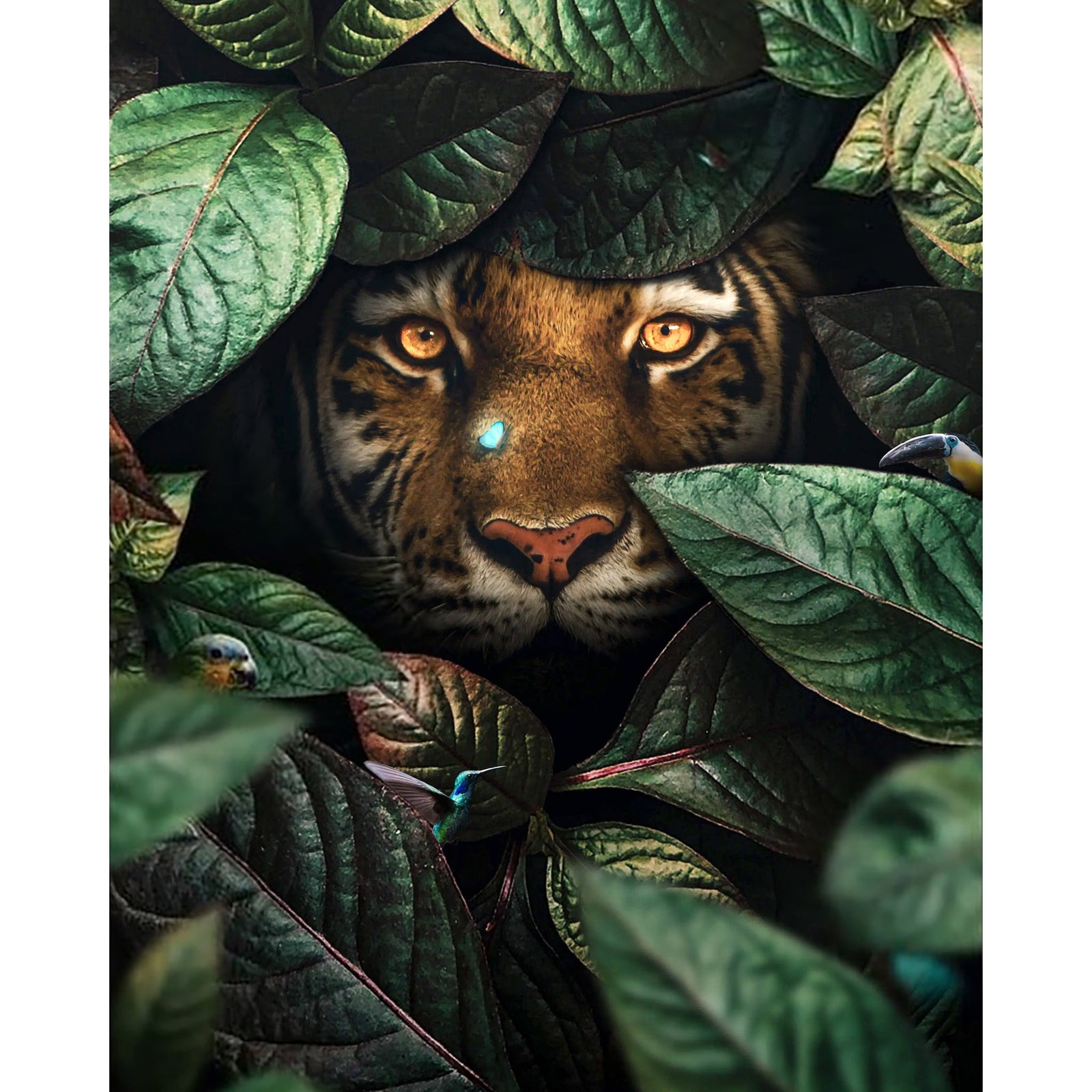 Tiger in Leaves | Diamond Painting Design - Full Drill Diamond Art with 5d Square or Round Diamonds - AB Drills Available