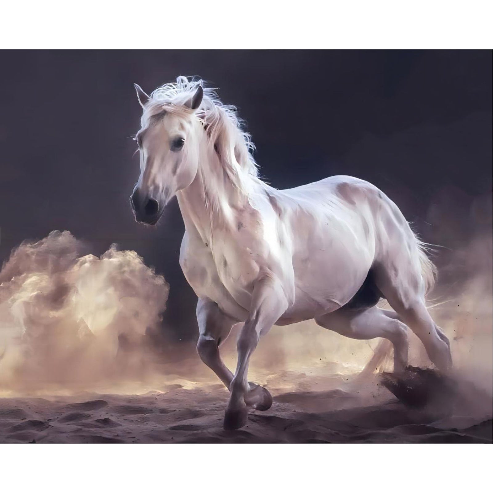 White Horse Raising Dust | Diamond Painting Design - Full Drill Diamond Art with 5d Square or Round Diamonds - AB Drills Available