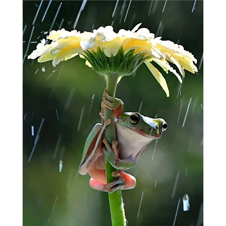 Frog on a Flower in The Rain | Diamond Painting