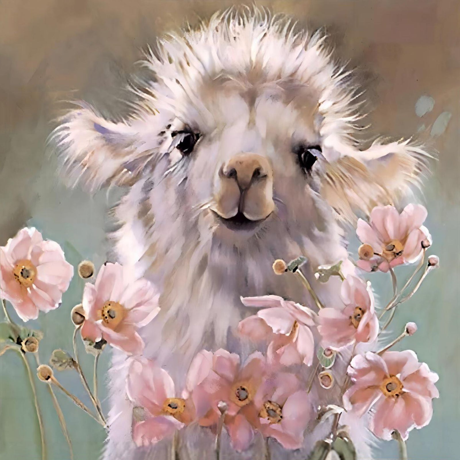 Lamb and Flowers | Diamond Painting Design - Full Drill Diamond Art with 5d Square or Round Diamonds - AB Drills Available