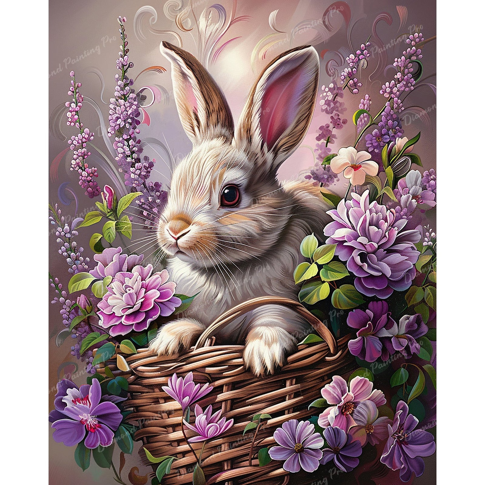 Bunny's Lilac Hideaway | Diamond Painting Design - Full Drill Diamond Art with 5d Square or Round Diamonds - AB Drills Available