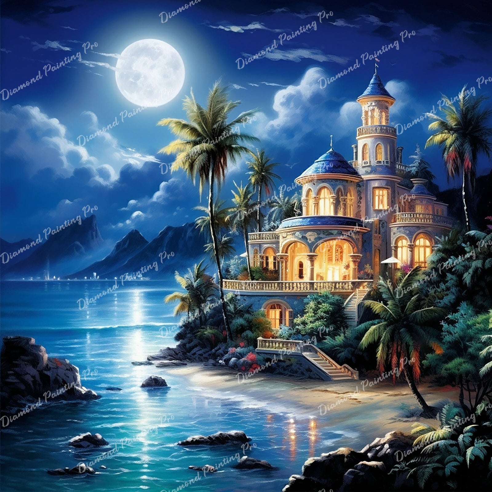 Moonlit Island | Diamond Painting Design - Full Drill Diamond Art with 5d Square or Round Diamonds - AB Drills Available