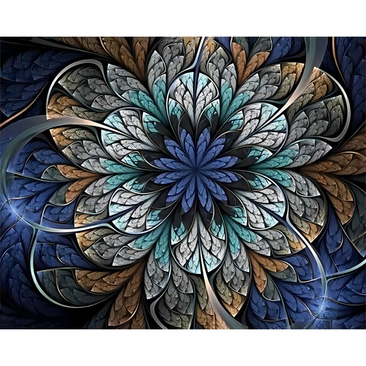 Blue and Gold Fractal Flower | Diamond Painting