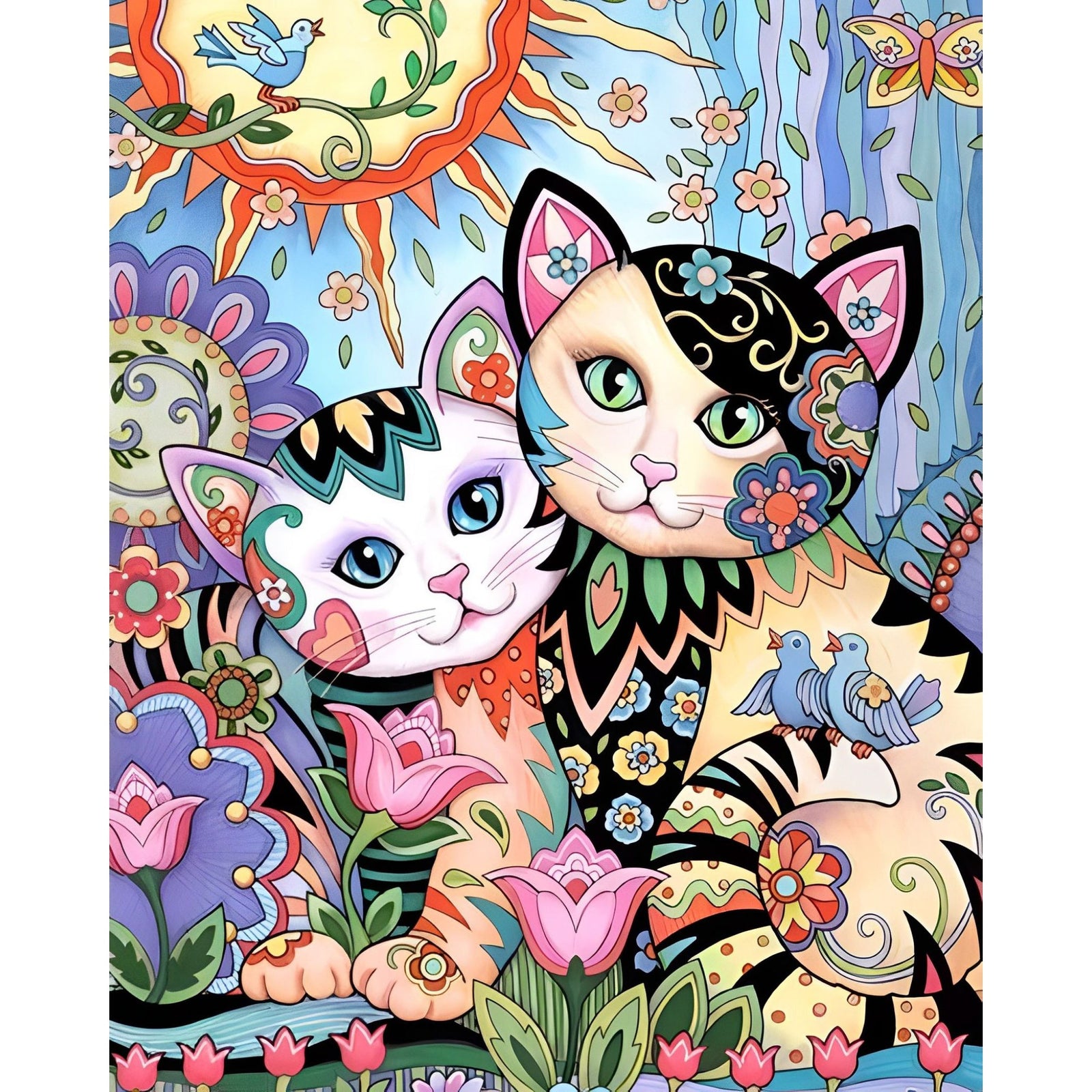 Cartoon Abstract Colorful Cats Lover | Diamond Painting Design - Full Drill Diamond Art with 5d Square or Round Diamonds - AB Drills Available