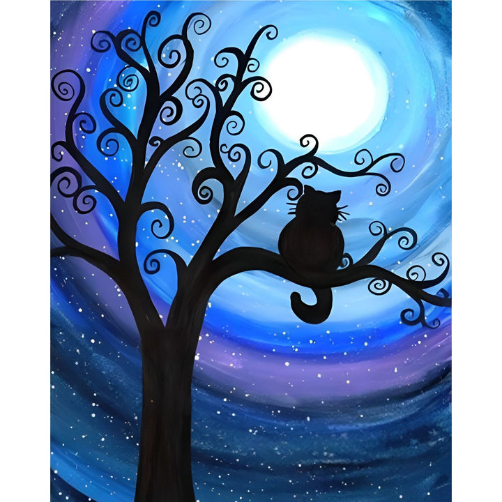 Dream Cartoon Moon Cat Tree | Diamond Painting