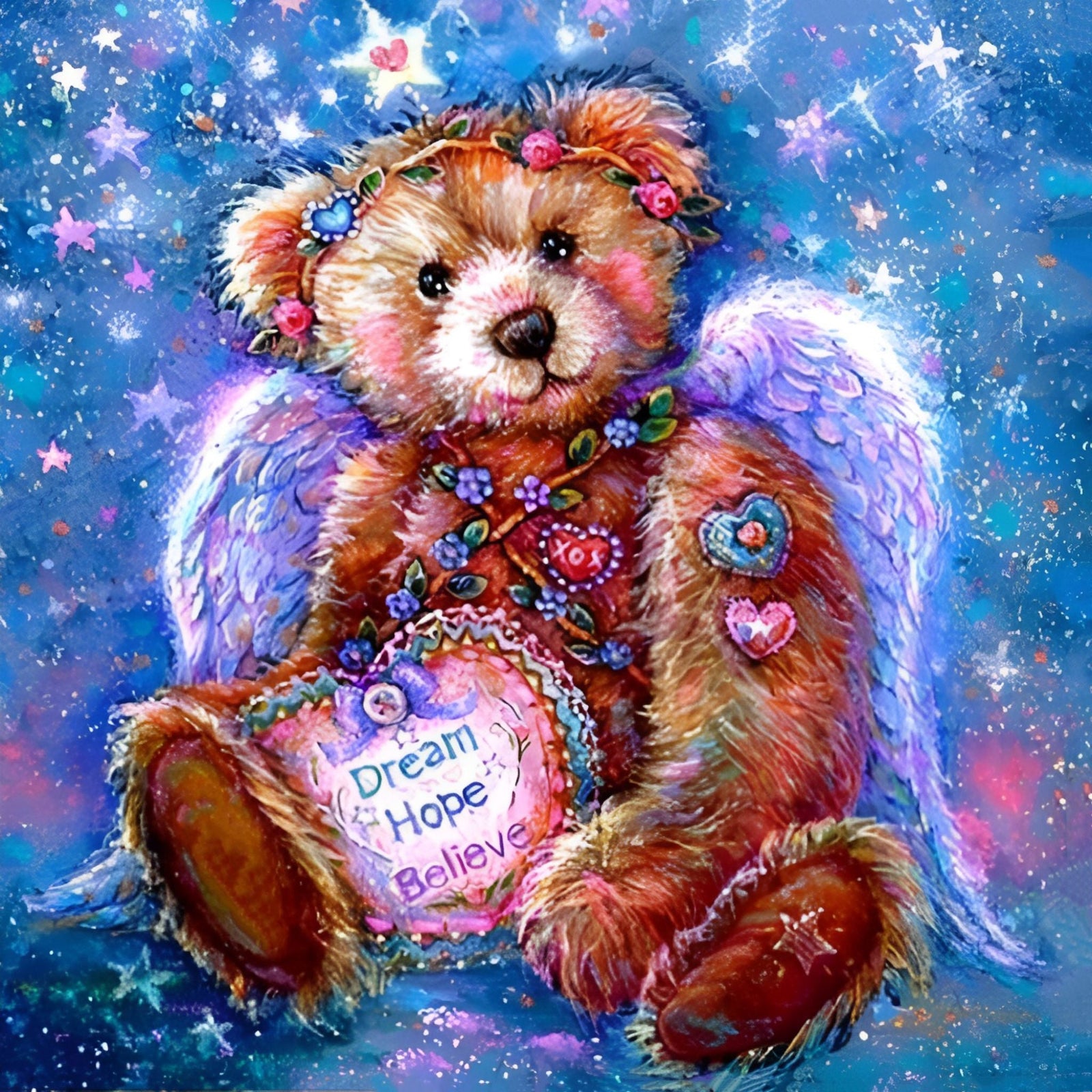 Bedazzled Cartoon Bear Angel | Diamond Painting Design - Full Drill Diamond Art with 5d Square or Round Diamonds - AB Drills Available