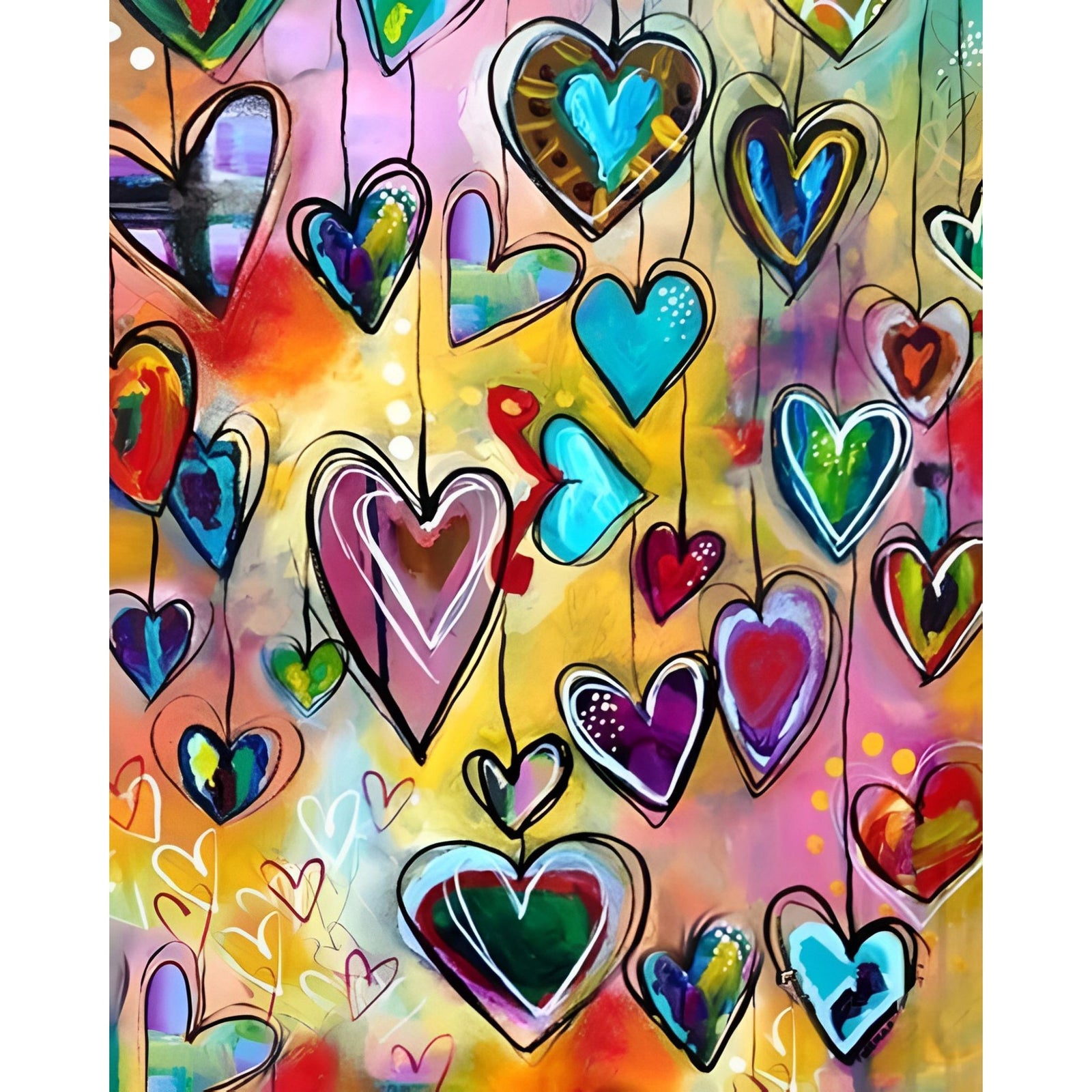 Hanging Hearts | Diamond Painting Design - Full Drill Diamond Art with 5d Square or Round Diamonds - AB Drills Available