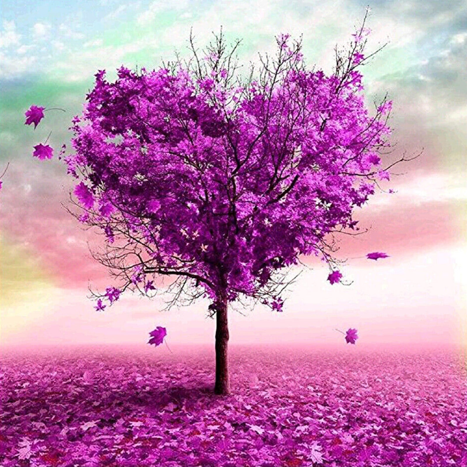 Fantasy Purple Heart Tree | Diamond Painting Design - Full Drill Diamond Art with 5d Square or Round Diamonds - AB Drills Available