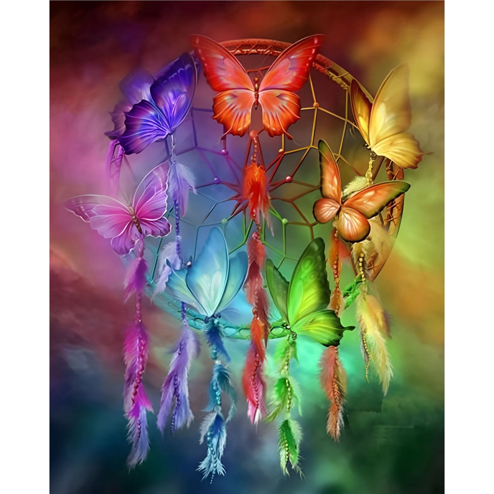 Dream Catcher Colorful Butterfly | Diamond Painting Design - Full Drill Diamond Art with 5d Square or Round Diamonds - AB Drills Available