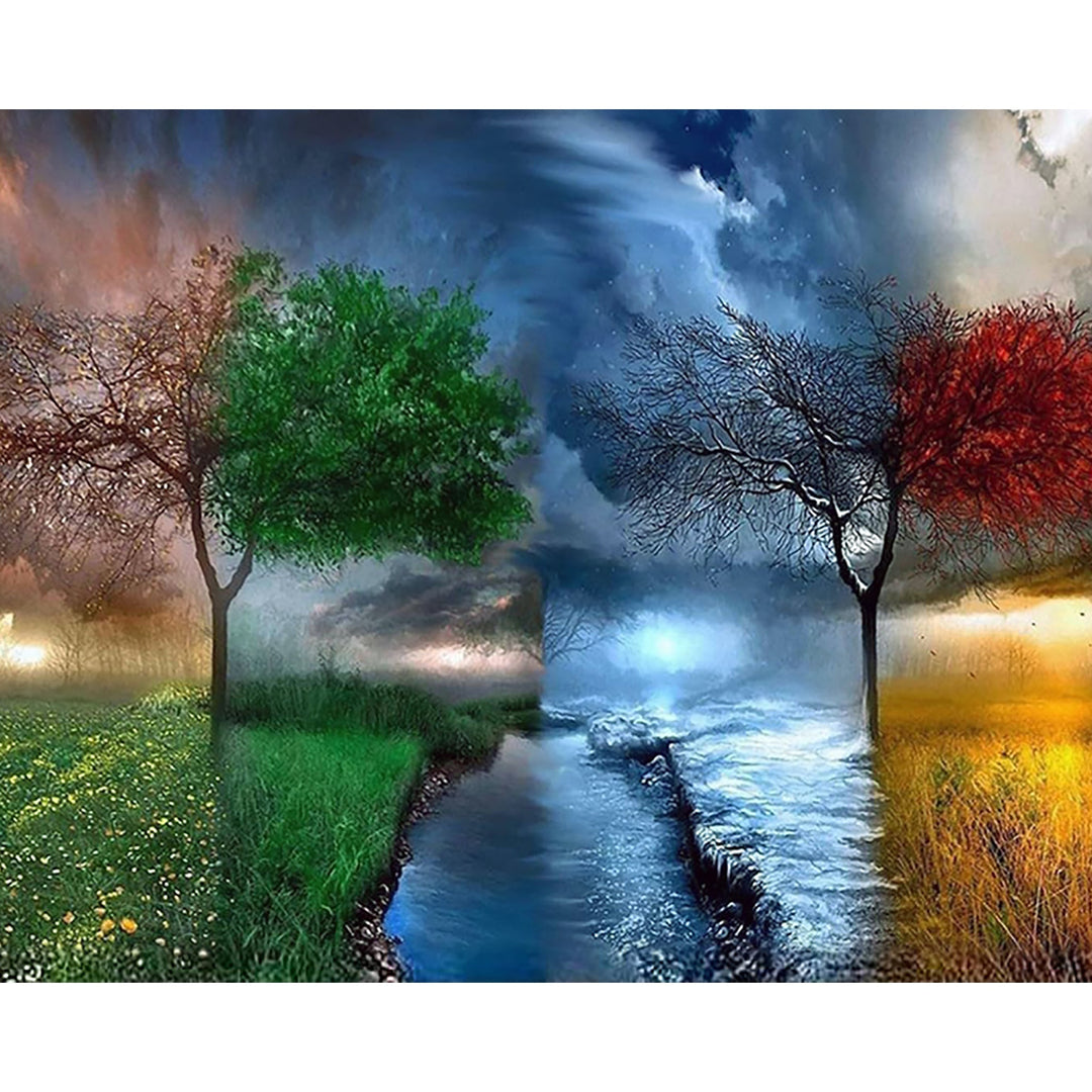 Fantasy Four Seasons Tree Sky | Diamond Painting