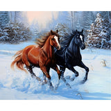 Winter Animal Running Horses | Diamond Painting Design - Full Drill Diamond Art with 5d Square or Round Diamonds - AB Drills Available