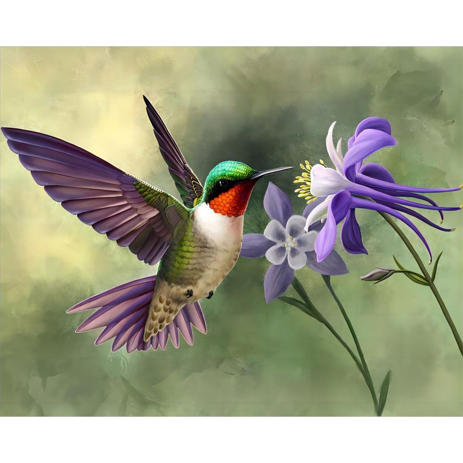 Hummingbird and Flower | Diamond Painting Design - Full Drill Diamond Art with 5d Square or Round Diamonds - AB Drills Available