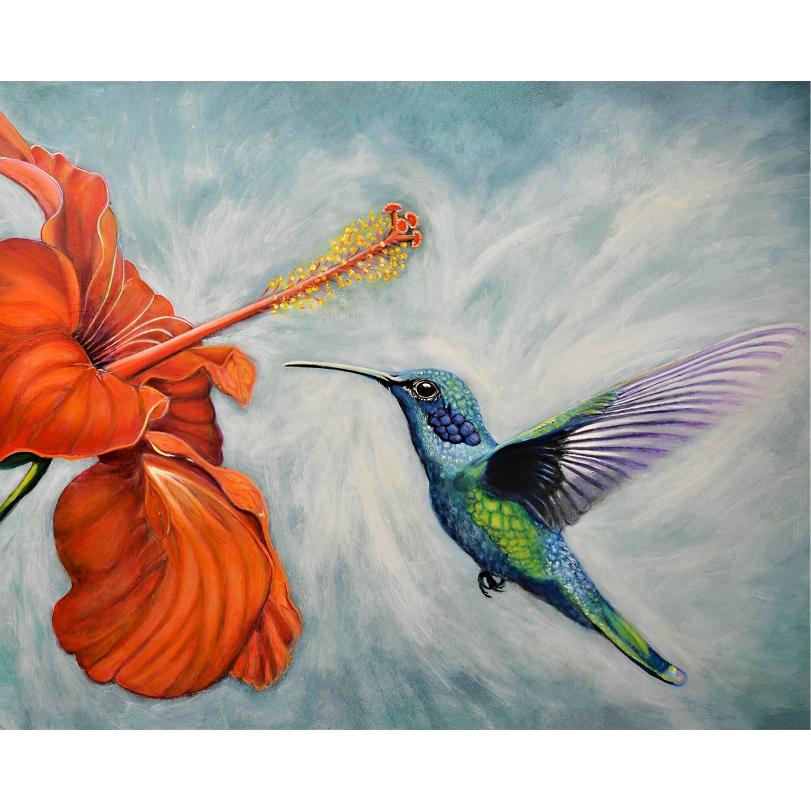 Blue Hummingbird and Flower | Diamond Painting Design - Full Drill Diamond Art with 5d Square or Round Diamonds - AB Drills Available