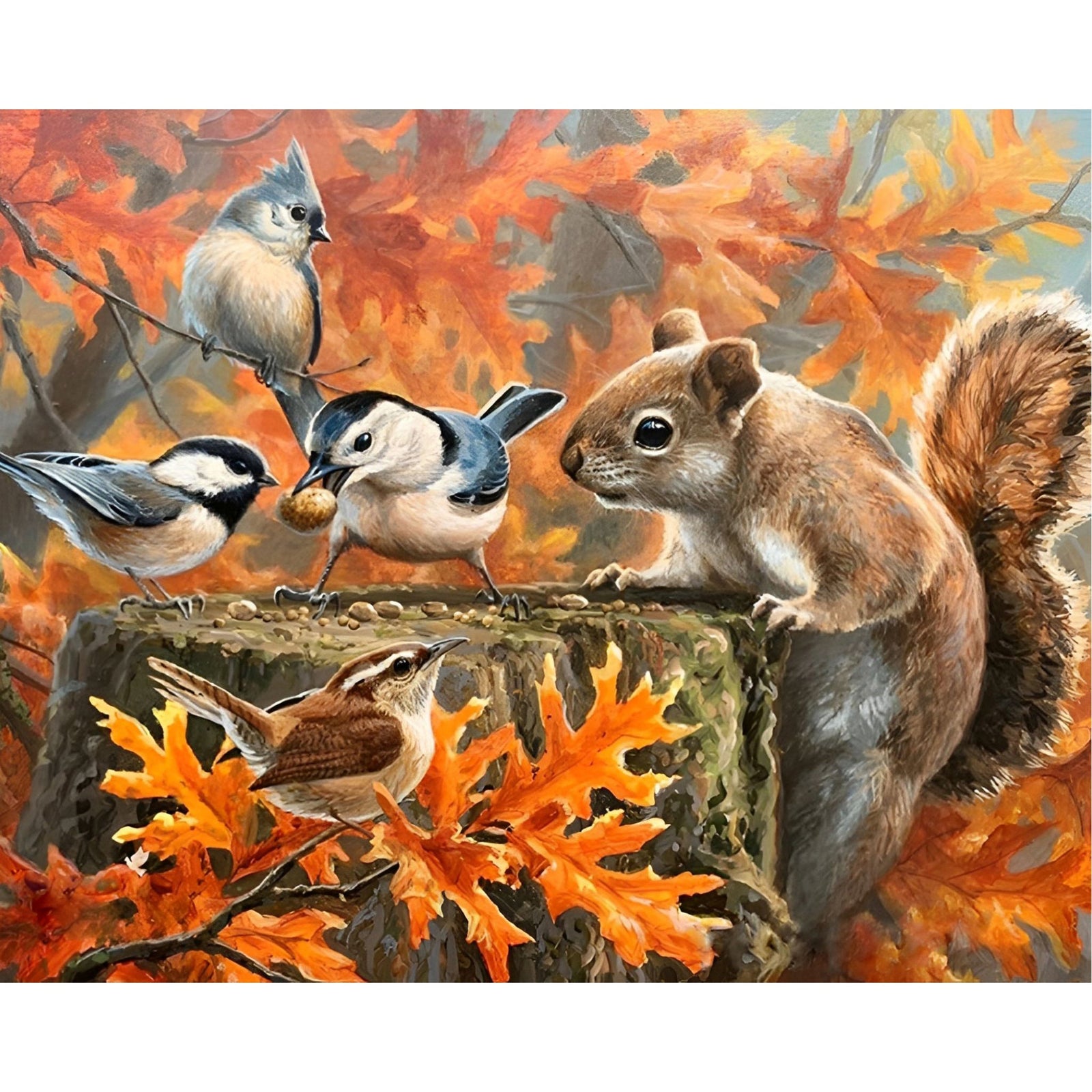 Squirrel With Birds | Diamond Painting Design - Full Drill Diamond Art with 5d Square or Round Diamonds - AB Drills Available