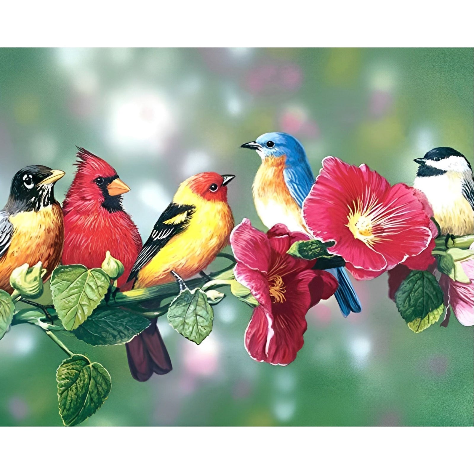 Birds on a Branch | Diamond Painting Design - Full Drill Diamond Art with 5d Square or Round Diamonds - AB Drills Available