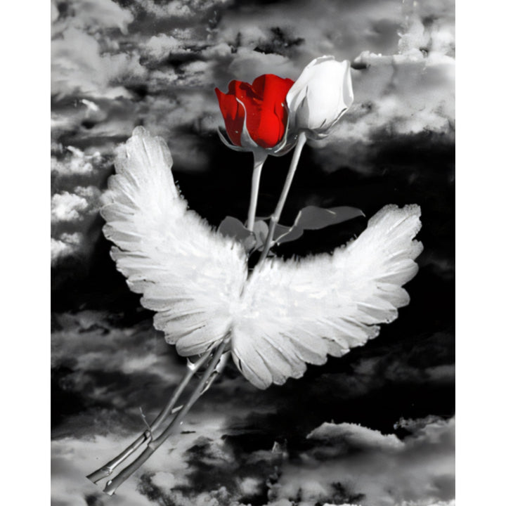 Red and White Rose with Wings | Diamond Painting