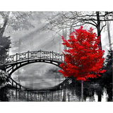 Red Tree Bridge | Diamond Painting Design - Full Drill Diamond Art with 5d Square or Round Diamonds - AB Drills Available