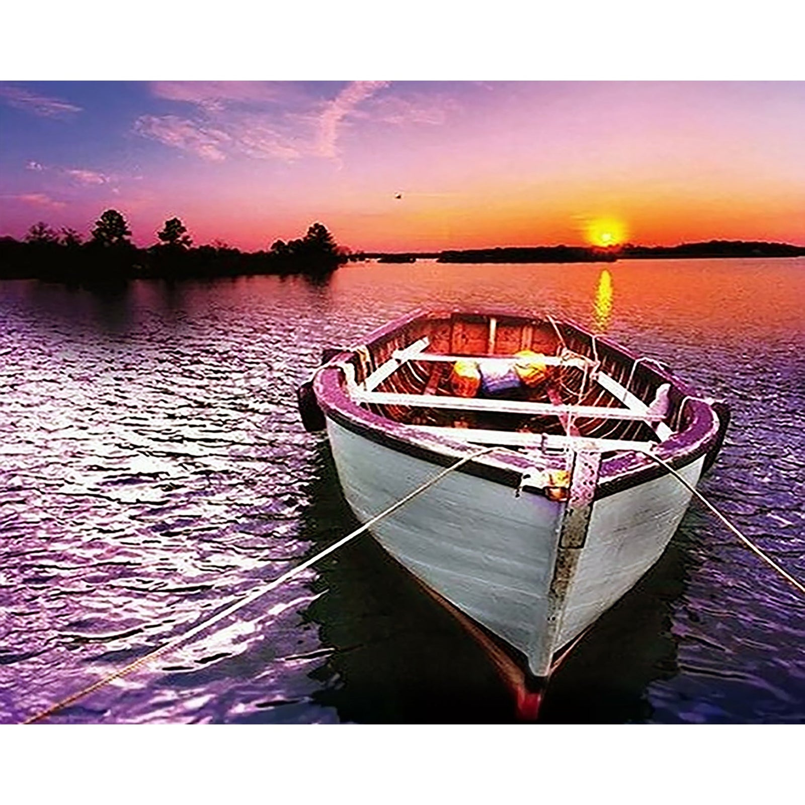 Boat under Sunset | Diamond Painting Design - Full Drill Diamond Art with 5d Square or Round Diamonds - AB Drills Available