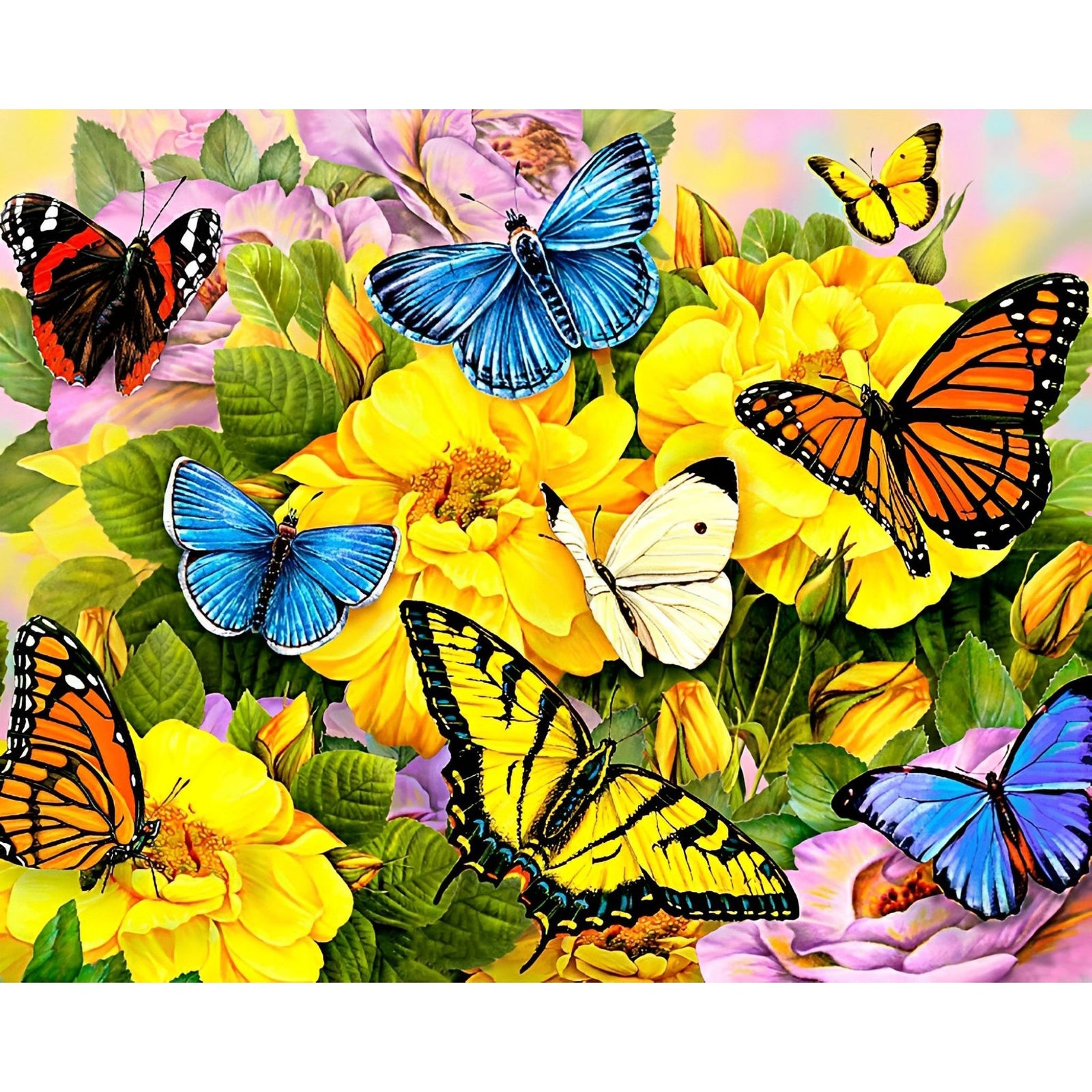 Butterflies in Blooming Garden | Diamond Painting Design - Full Drill Diamond Art with 5d Square or Round Diamonds - AB Drills Available