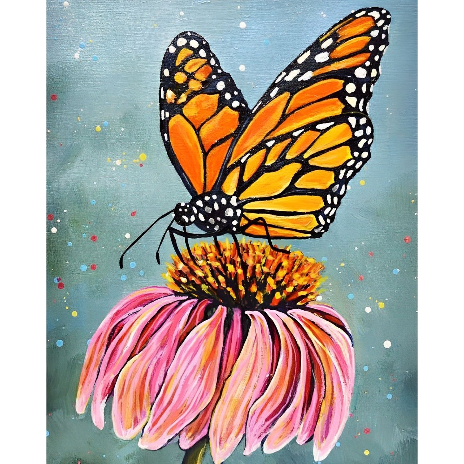 Monarch Butterfly and Flower | Diamond Painting Design - Full Drill Diamond Art with 5d Square or Round Diamonds - AB Drills Available