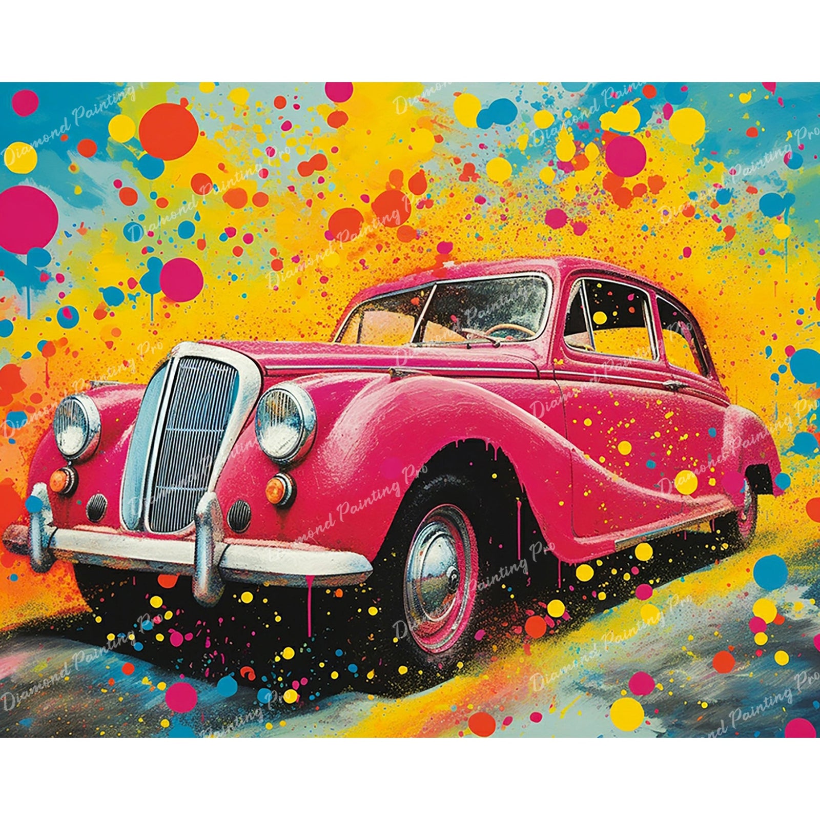 Pop Art Vintage Car | Diamond Painting Design - Full Drill Diamond Art with 5d Square or Round Diamonds - AB Drills Available