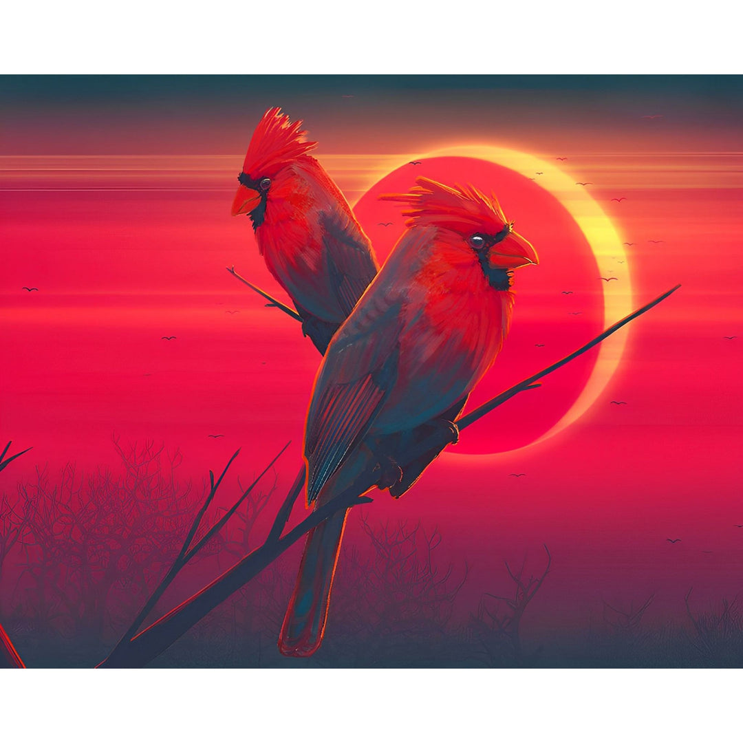 Cardinal bird under the red moon | Diamond Painting