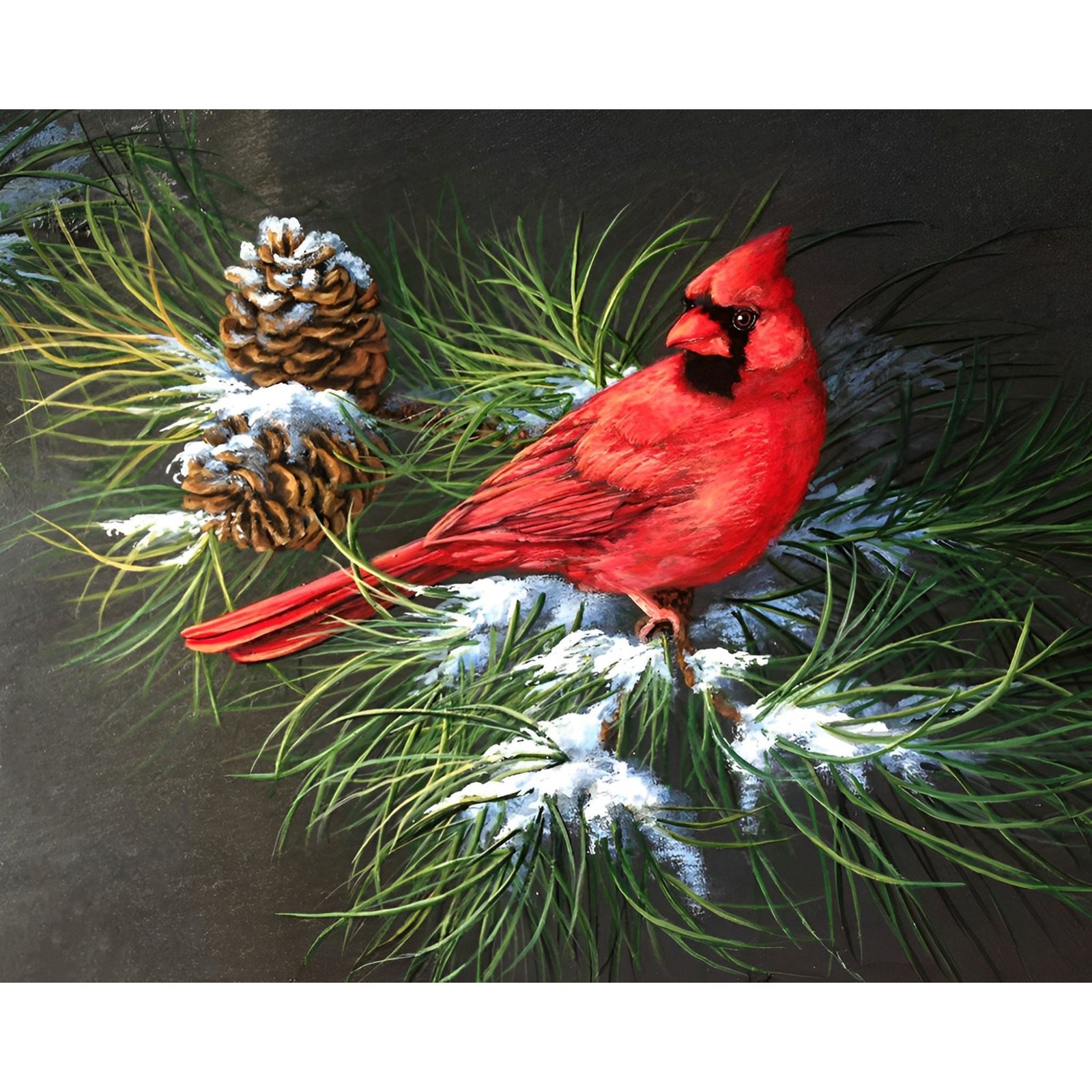 Cardinal Bird And Pinecone | Diamond Painting Design - Full Drill Diamond Art with 5d Square or Round Diamonds - AB Drills Available