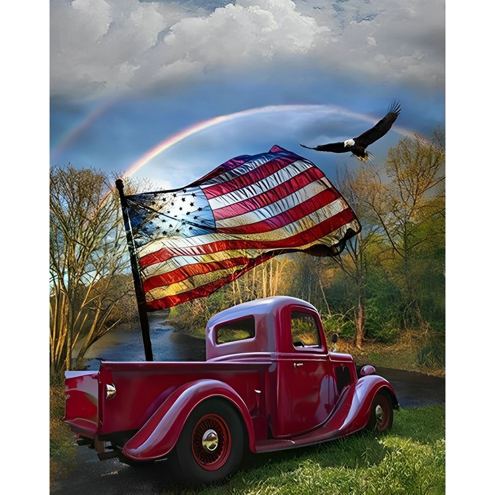 America Flag Car | Diamond Painting Design - Full Drill Diamond Art with 5d Square or Round Diamonds - AB Drills Available