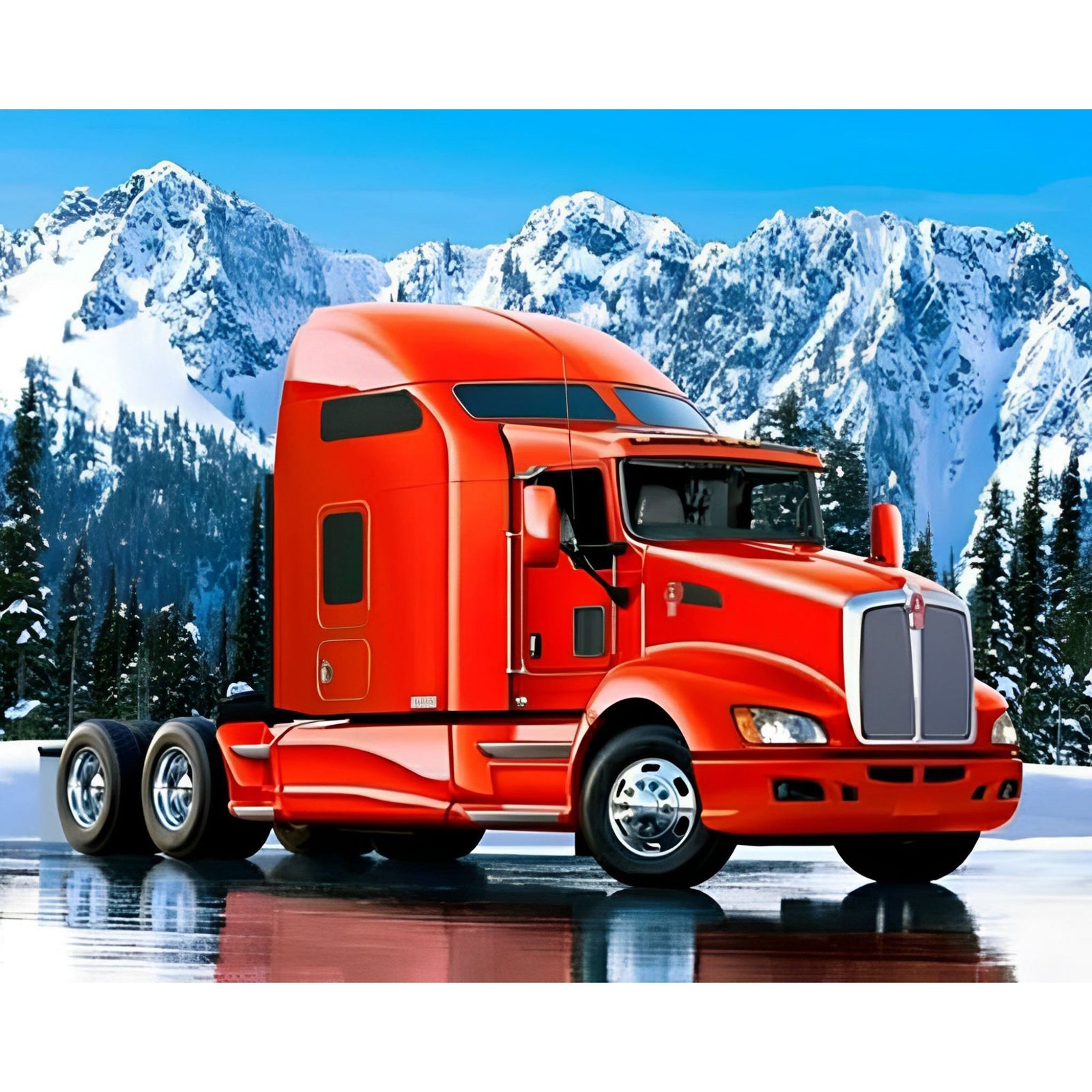 Red Truck in Snow | Diamond Painting Design - Full Drill Diamond Art with 5d Square or Round Diamonds - AB Drills Available