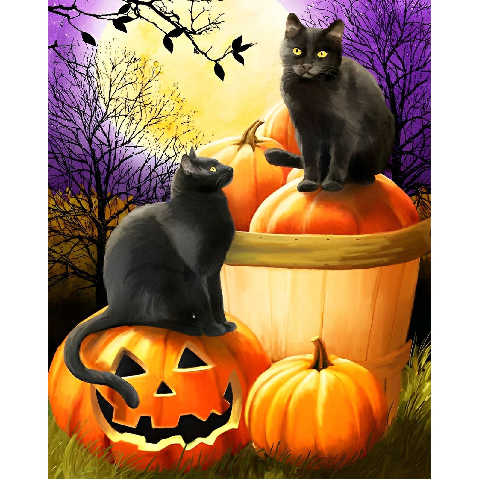 Black Cat Halloween | Diamond Painting Design - Full Drill Diamond Art with 5d Square or Round Diamonds - AB Drills Available