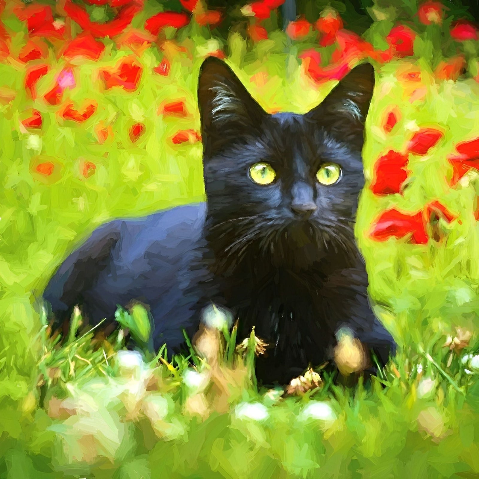 Happy Black Cat | Diamond Painting Design - Full Drill Diamond Art with 5d Square or Round Diamonds - AB Drills Available