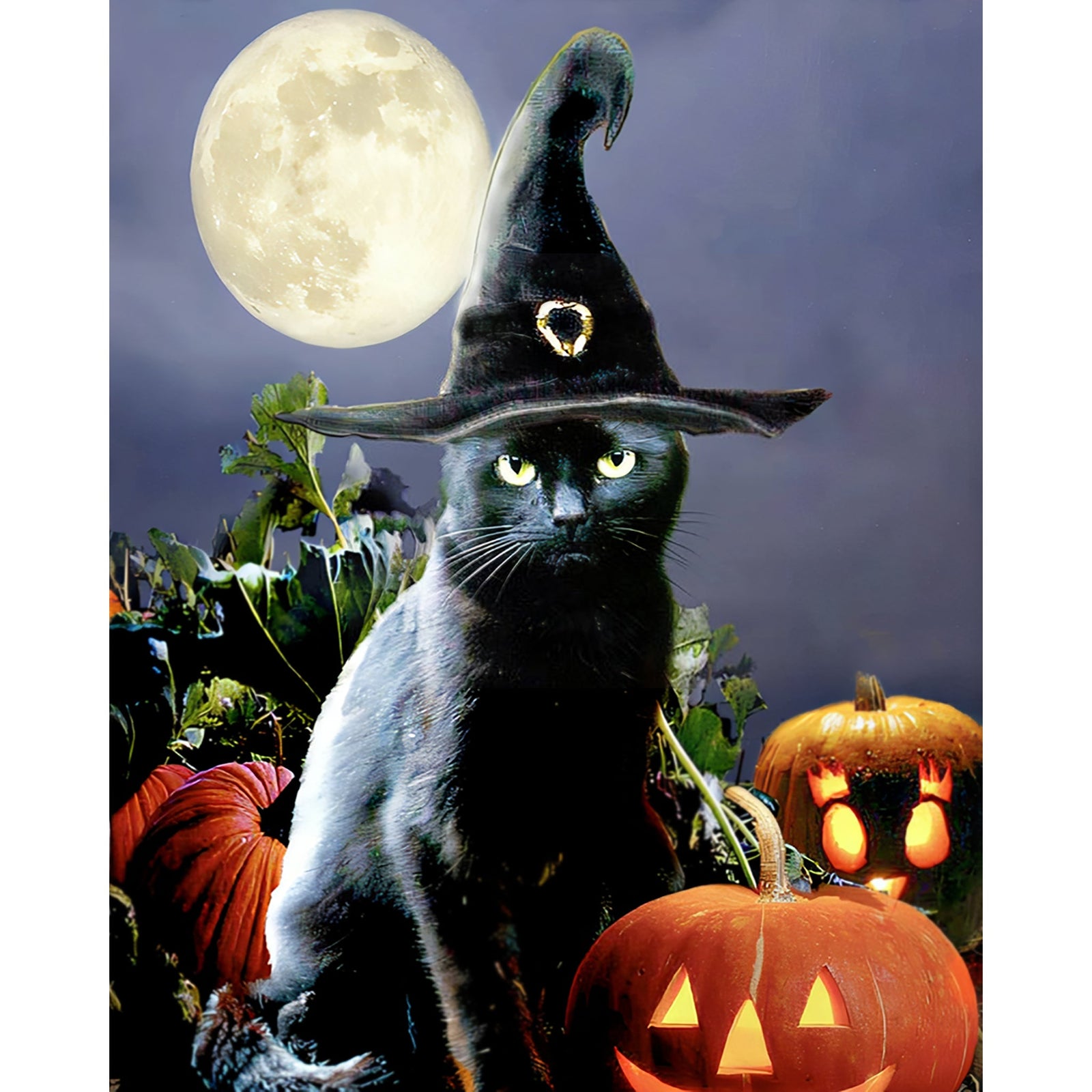 Witchy Black Halloween Cat | Diamond Painting Design - Full Drill Diamond Art with 5d Square or Round Diamonds - AB Drills Available