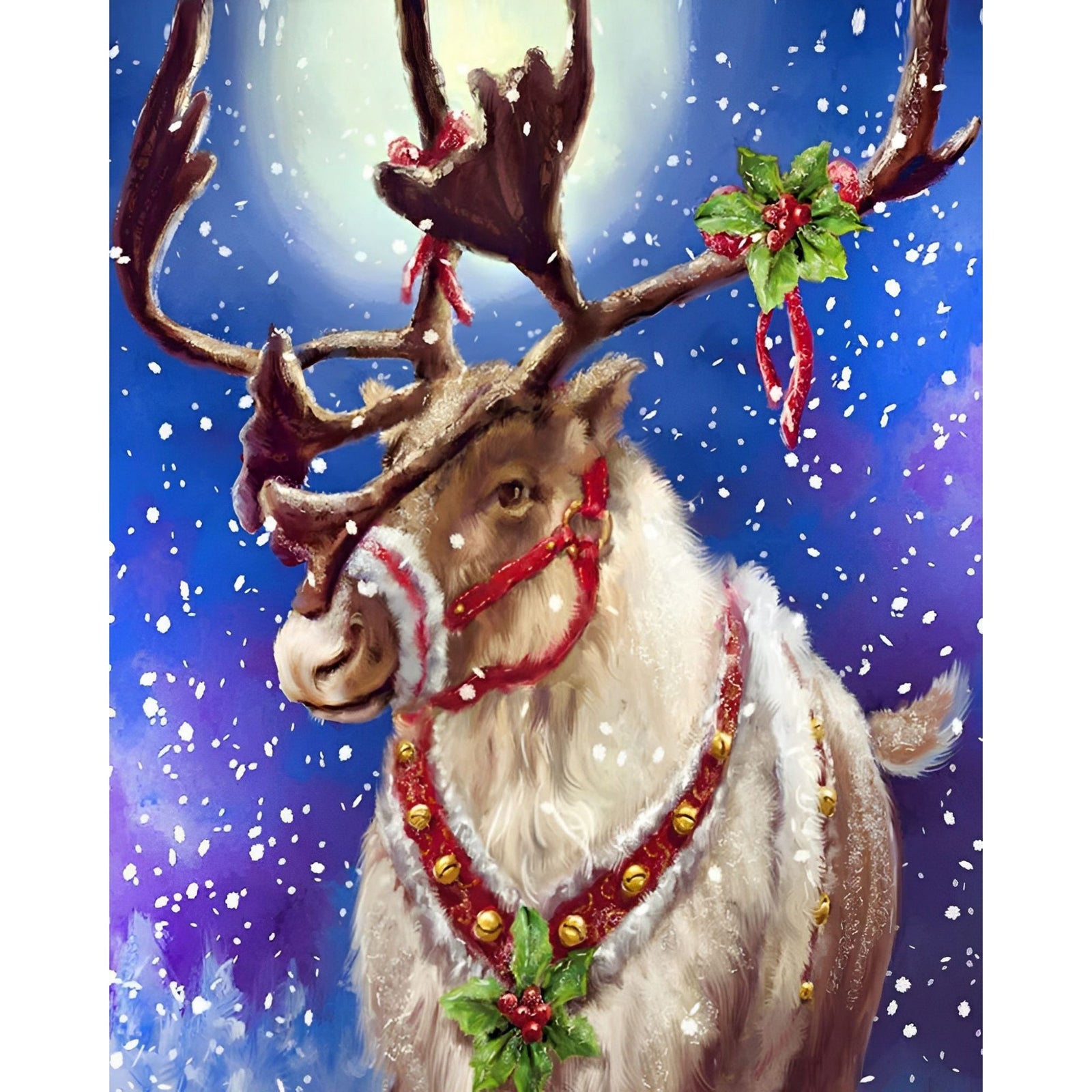 Christmas Deer and Bells | Diamond Painting Design - Full Drill Diamond Art with 5d Square or Round Diamonds - AB Drills Available