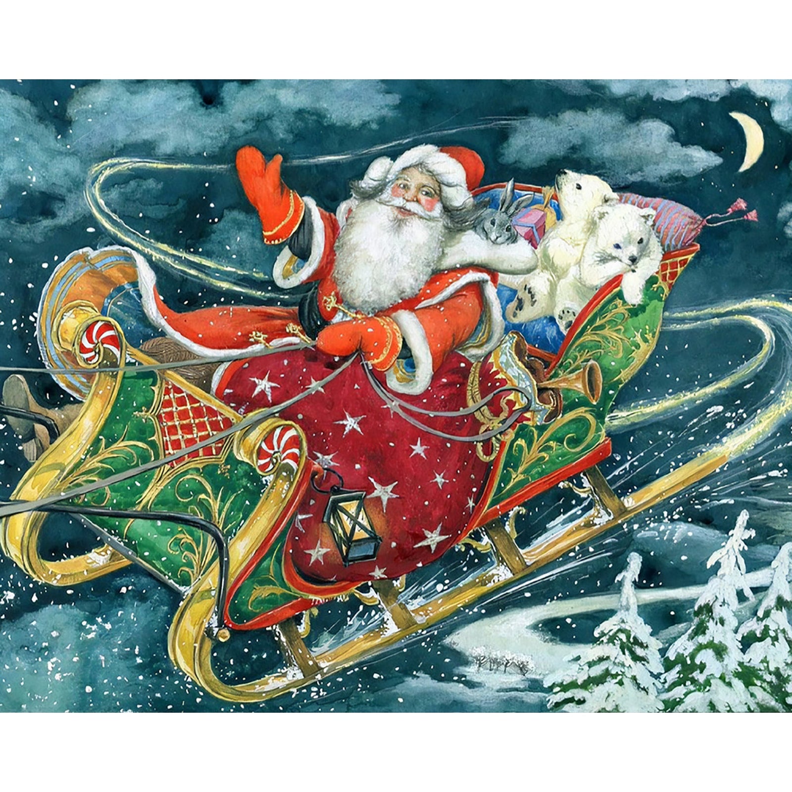 Christmas Santa and Sleigh | Diamond Painting Design - Full Drill Diamond Art with 5d Square or Round Diamonds - AB Drills Available