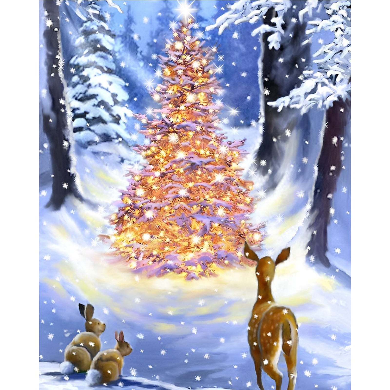 Christmas Tree with Forest Animals | Diamond Painting Design - Full Drill Diamond Art with 5d Square or Round Diamonds - AB Drills Available