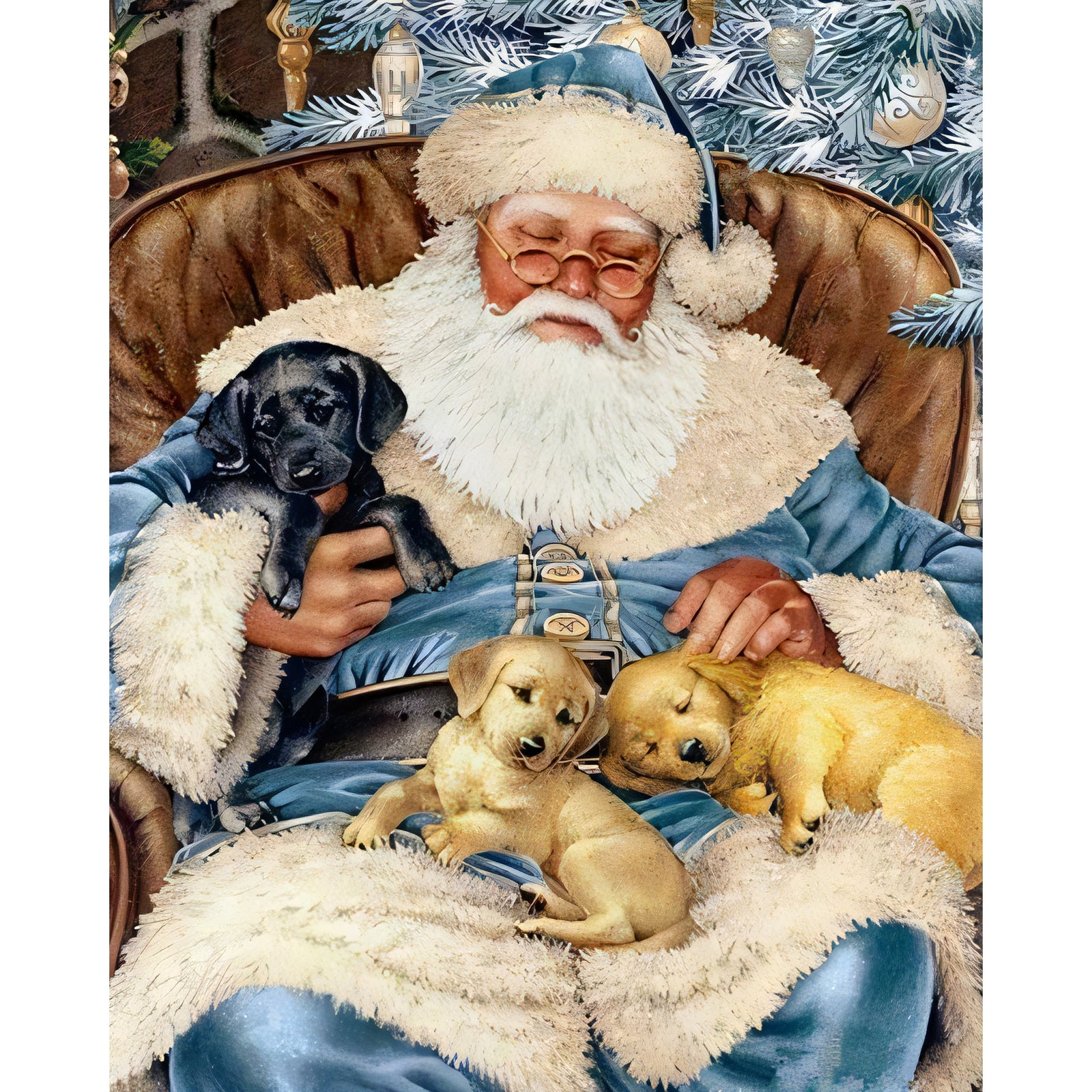 Christmas Santa Sitting with Puppies | Diamond Painting Design - Full Drill Diamond Art with 5d Square or Round Diamonds - AB Drills Available