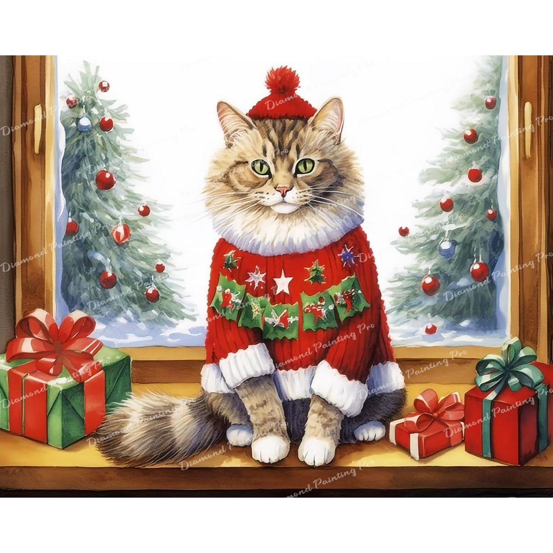 Purrfectly Festive Cozy Kitty | Diamond Painting