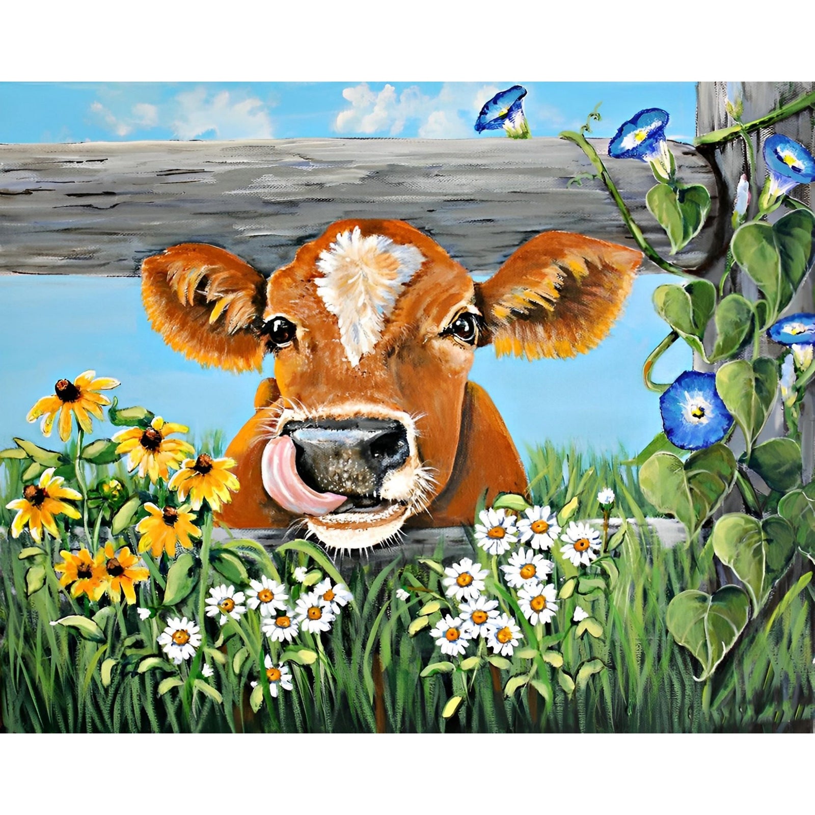 Cow in the Grass | Diamond Painting Design - Full Drill Diamond Art with 5d Square or Round Diamonds - AB Drills Available