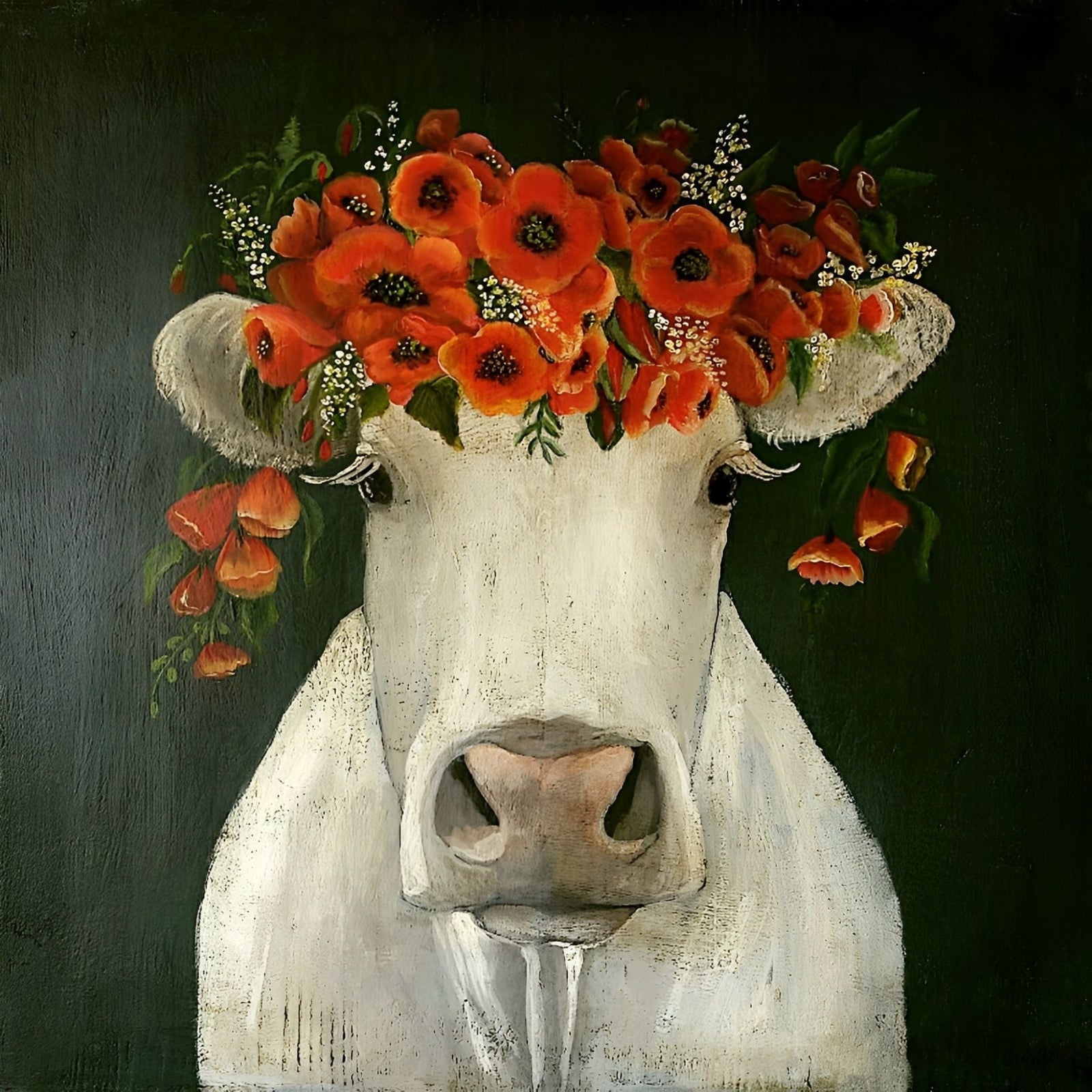 Flower Crown Cow | Diamond Painting Design - Full Drill Diamond Art with 5d Square or Round Diamonds - AB Drills Available