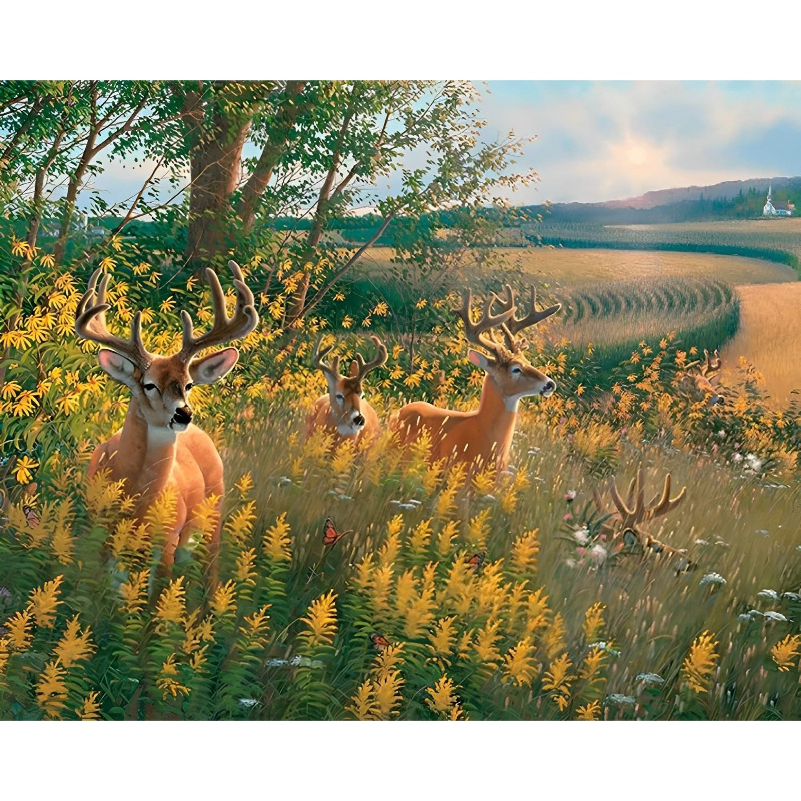 Deer in Field | Diamond Painting Design - Full Drill Diamond Art with 5d Square or Round Diamonds - AB Drills Available