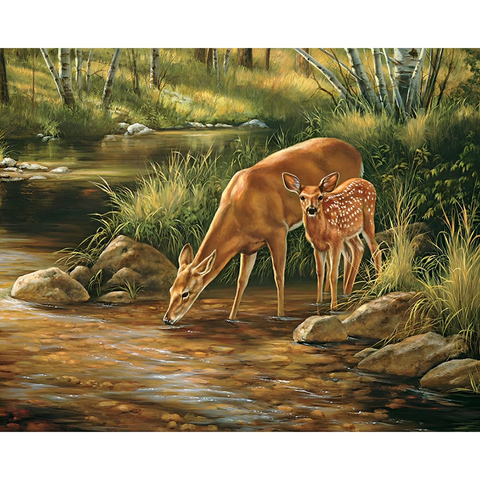 Deer Drinking Water | Diamond Painting Design - Full Drill Diamond Art with 5d Square or Round Diamonds - AB Drills Available