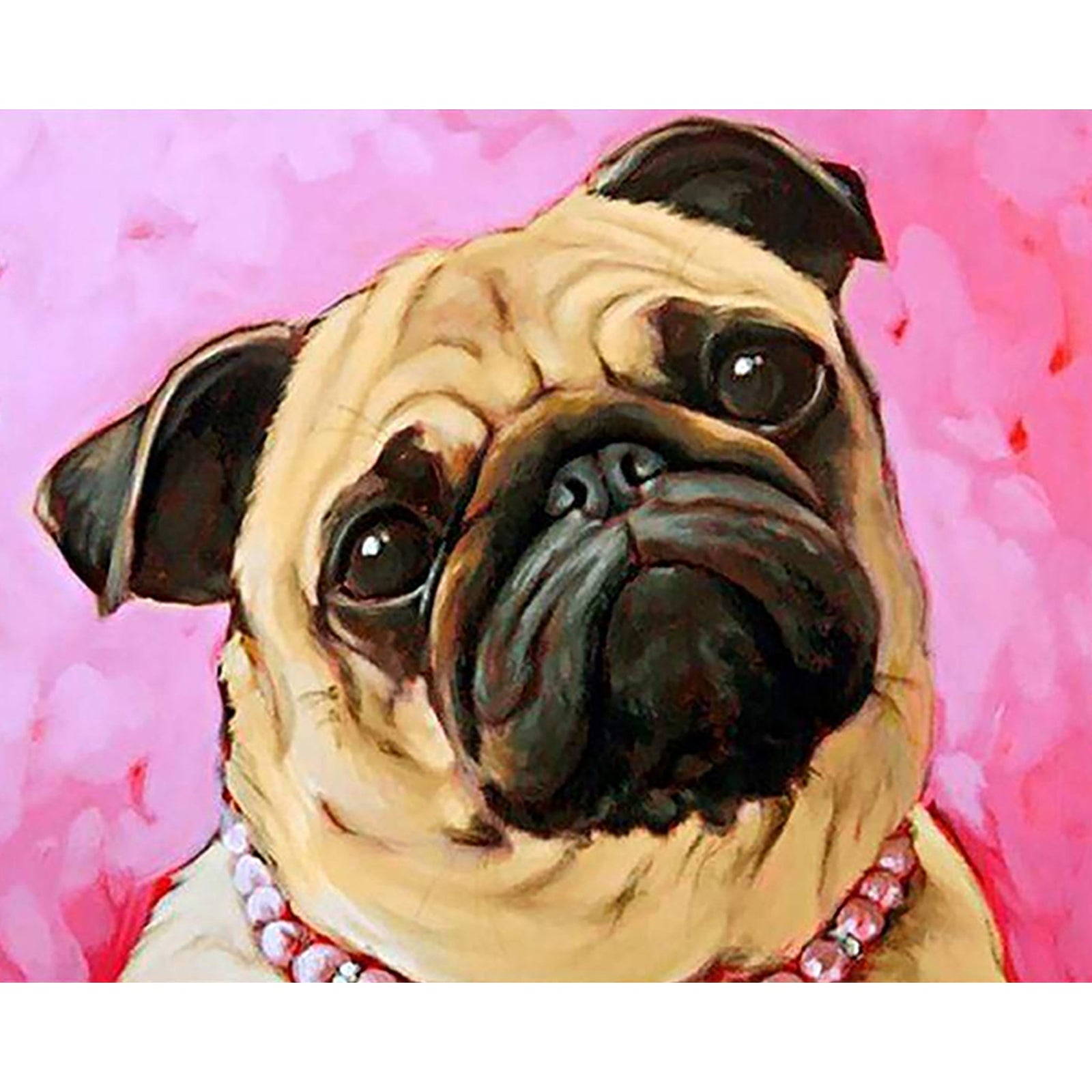 Pug Dog Pearl Necklace | Diamond Painting Design - Full Drill Diamond Art with 5d Square or Round Diamonds - AB Drills Available