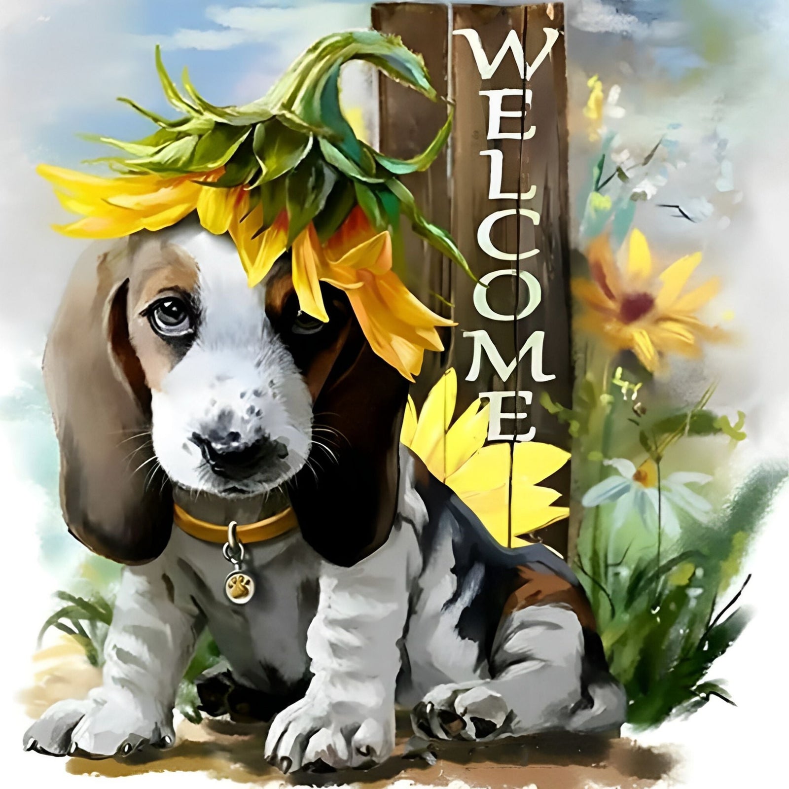 Welcome Dog | Diamond Painting Design - Full Drill Diamond Art with 5d Square or Round Diamonds - AB Drills Available