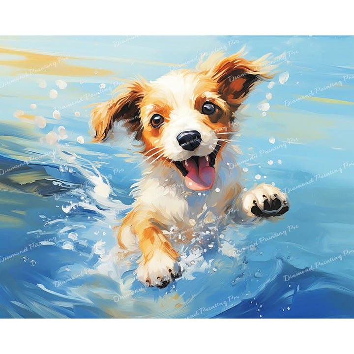 Playful Puppy Water Splash | Diamond Painting