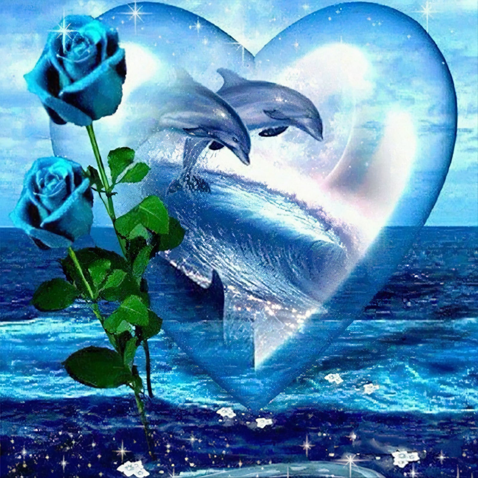 Dolphin Love Rose | Diamond Painting Design - Full Drill Diamond Art with 5d Square or Round Diamonds - AB Drills Available