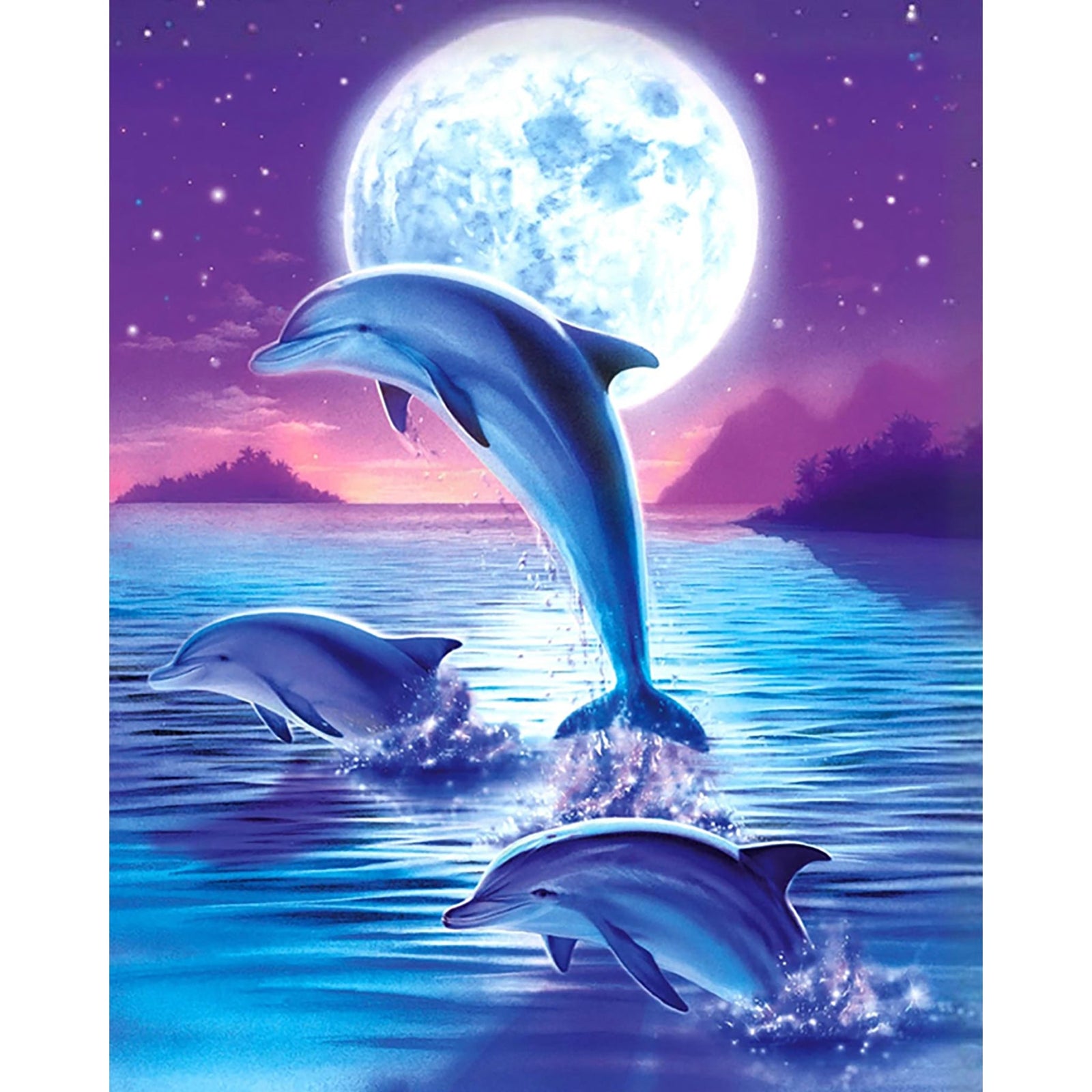 Dolphins under Moonlight | Diamond Painting Design - Full Drill Diamond Art with 5d Square or Round Diamonds - AB Drills Available