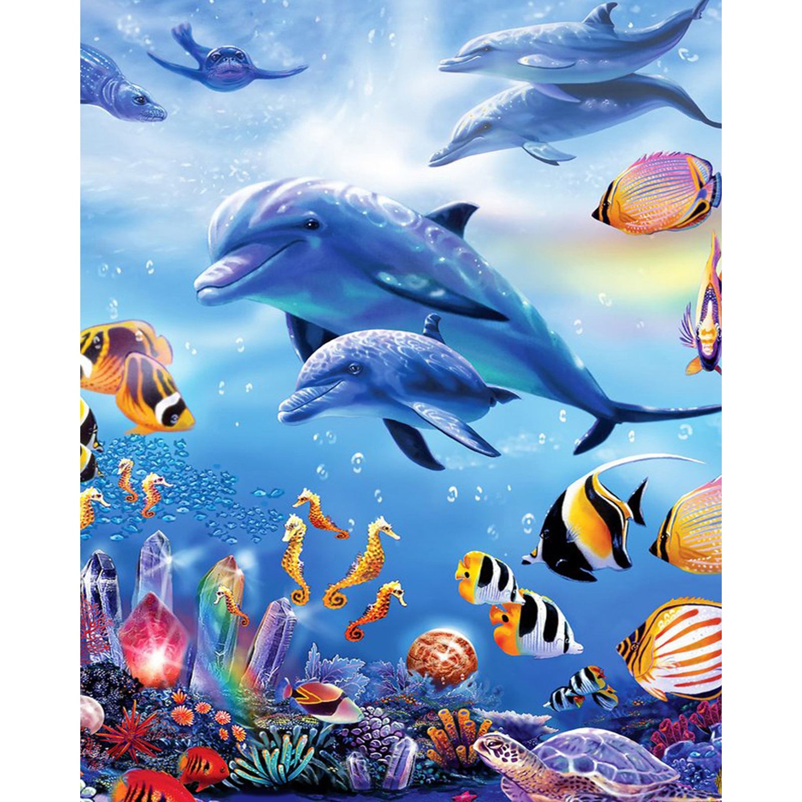 Dolphins and Ocean Friends | Diamond Painting Design - Full Drill Diamond Art with 5d Square or Round Diamonds - AB Drills Available