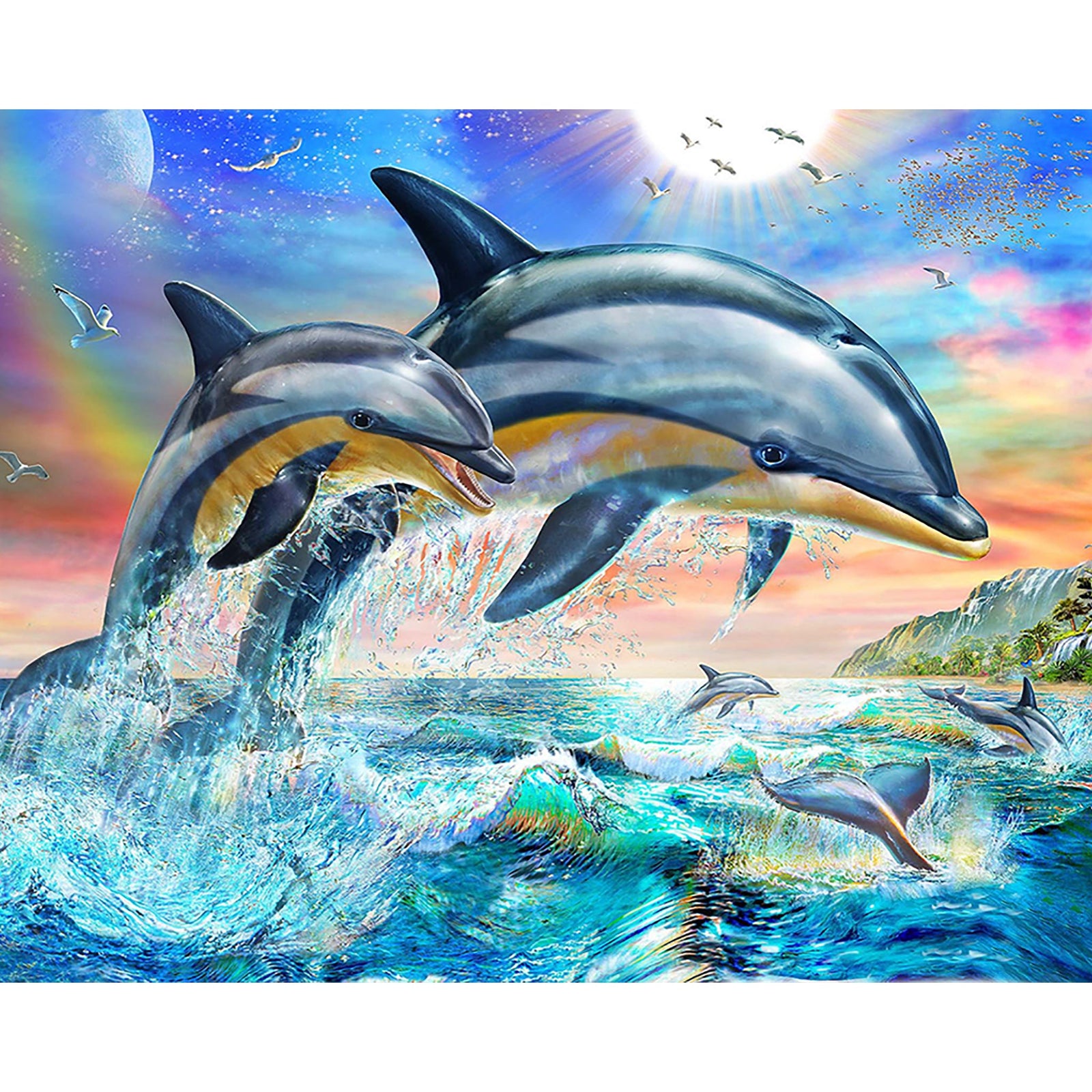 Dolphins Jumping | Diamond Painting Design - Full Drill Diamond Art with 5d Square or Round Diamonds - AB Drills Available