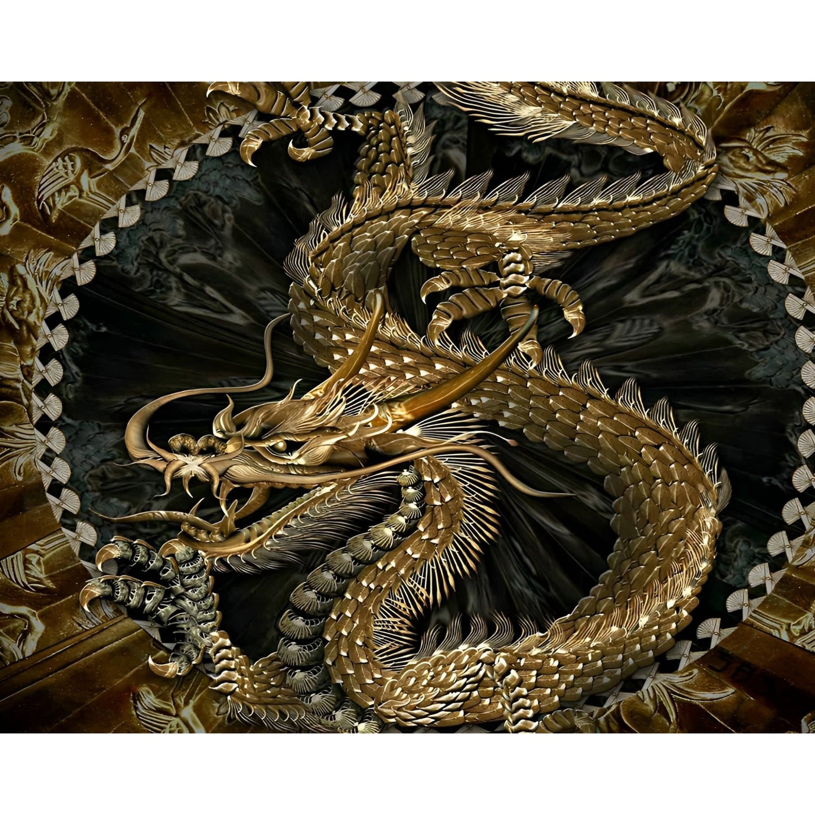 Golden Dragon | Diamond Painting Design - Full Drill Diamond Art with 5d Square or Round Diamonds - AB Drills Available